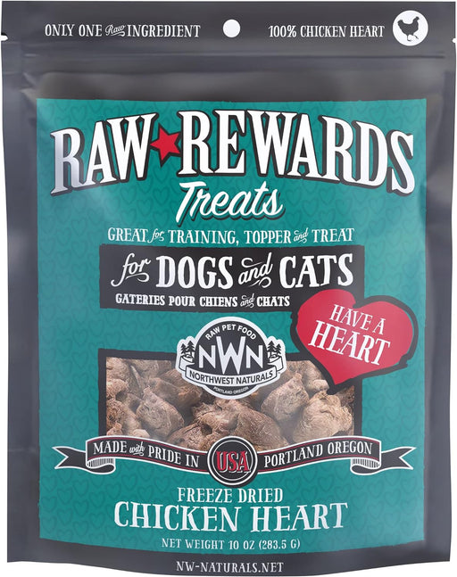 Northwest Naturals Freeze Dried Chicken Heart Treats for Cats & Dogs 10 oz