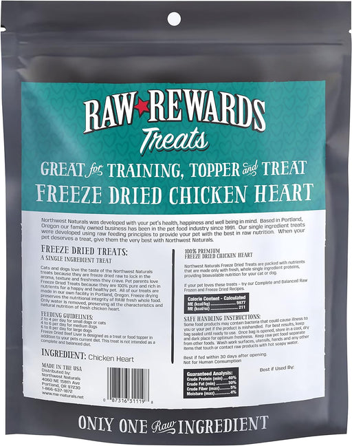 Northwest Naturals Freeze Dried Chicken Heart Treats for Cats & Dogs 3 oz