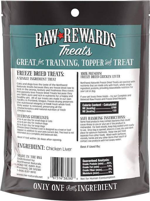 Northwest Naturals Freeze Dried Chicken Liver Treats for Cats & Dogs 3 oz