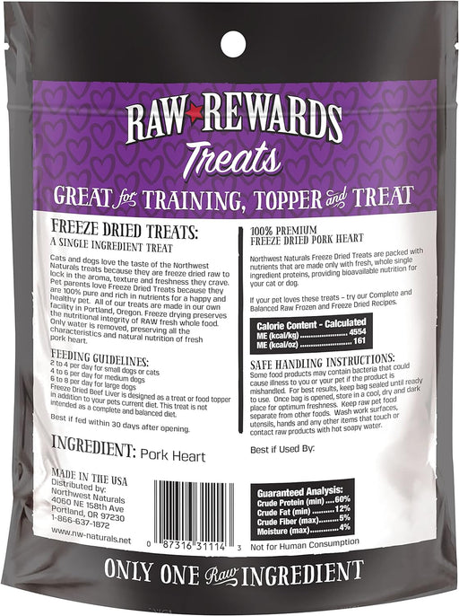 Northwest Naturals Freeze Dried Pork Heart Treats for Cats & Dogs 3 oz