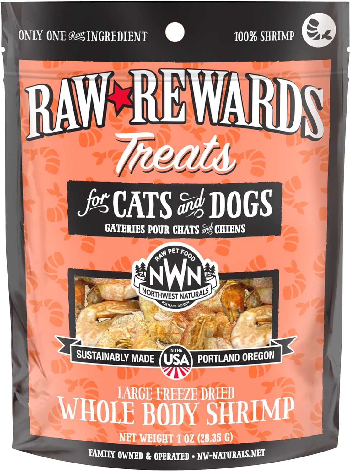 Northwest Naturals Freeze Dried Shrimp Treats for Cats & Dogs 1 oz