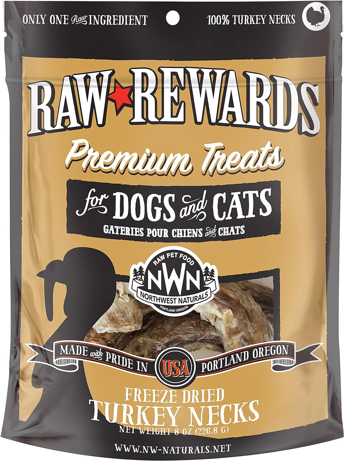 Northwest Naturals Freeze Dried Turkey Neck Treats for Cats & Dogs 8 oz