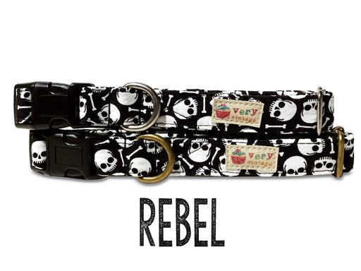 Rebel - Organic Cotton Cat Collar - Black Buckle/Antique Silver Hardware