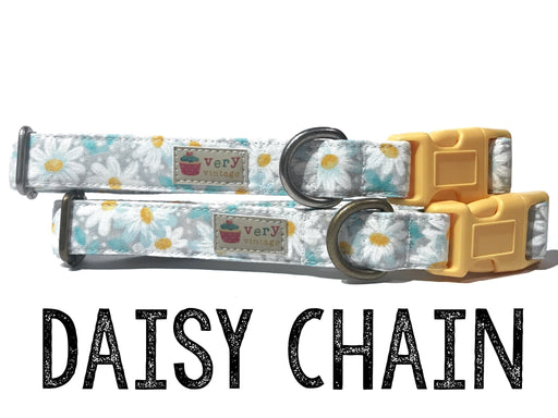 Daisy Chain - Organic Cotton Cat Collar - Bright Yellow Buckle/Antique Silver Hardware
