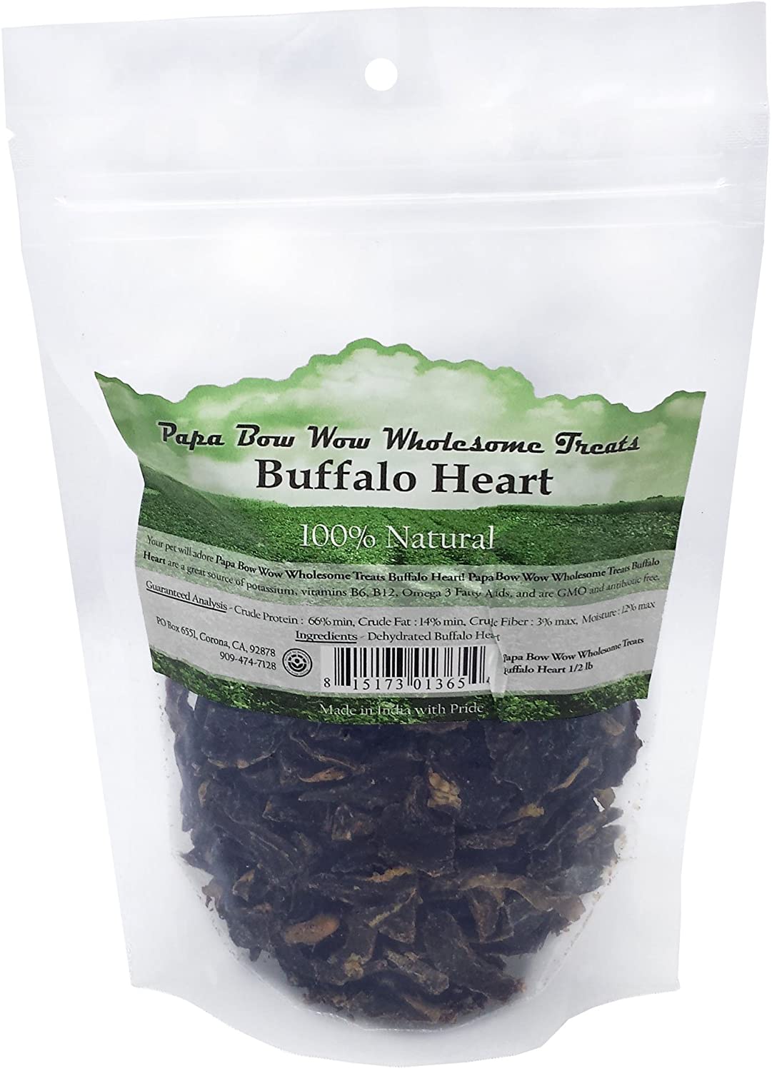 Papa Bow Wow Buffalo Heart Treats - 0.5 lb